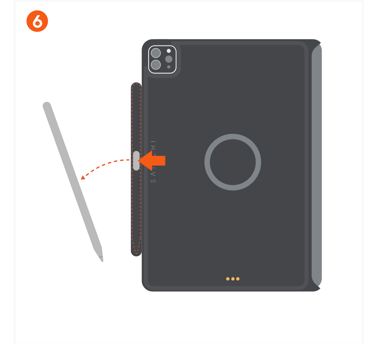 Vegan-Leather Magnetic Case for iPad Pro (ST-V11PPK ST-V12PPK) Quick Start Guide step 6: A cut-out on the back of the pencil holder provides instant access to the pencil.