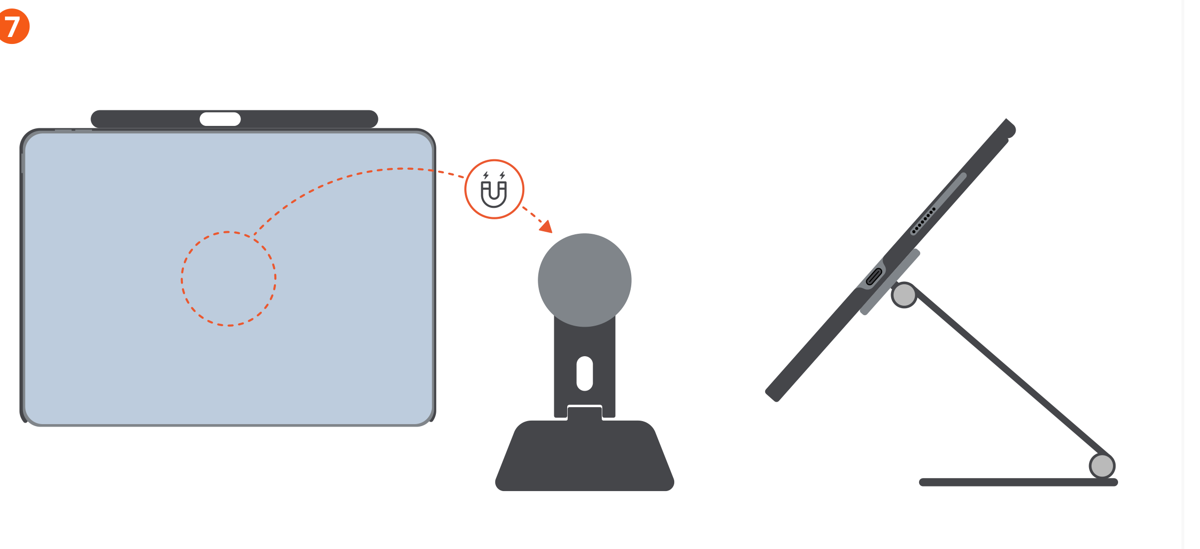 Vegan-Leather Magnetic Case for iPad Pro (ST-V11PPK ST-V12PPK) Quick Start Guide step 7: Metal ring located on the rear of the case can be used with compatible magnetic stands.