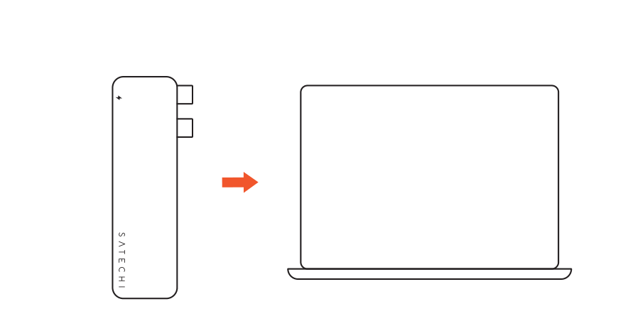USB-C Snap Hub setup diagram: connect the hub to a laptop