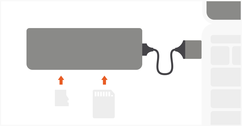 Type-C Dual Multimedia Adapter Quick Start Guide step 6: Insert Micro/SD cards into card reader slots.