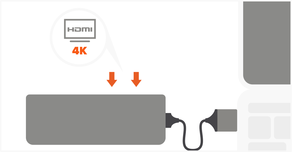 Type-C Dual Multimedia Adapter Quick Start Guide step 3: Use HDMI cables to connect up to two HDMI-enabled monitors.