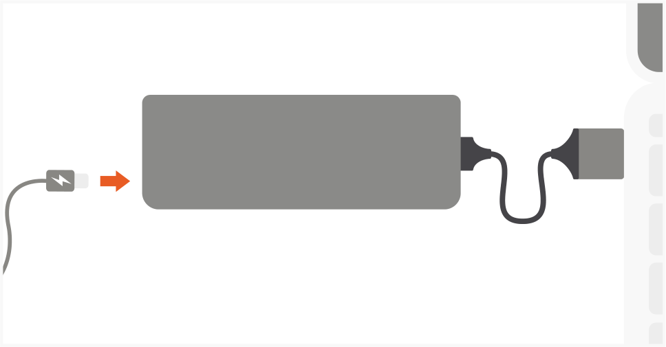 Type-C Dual Multimedia Adapter Quick Start Guide step 2: Connect your laptop's power adapter to the USB-C PD charging port.