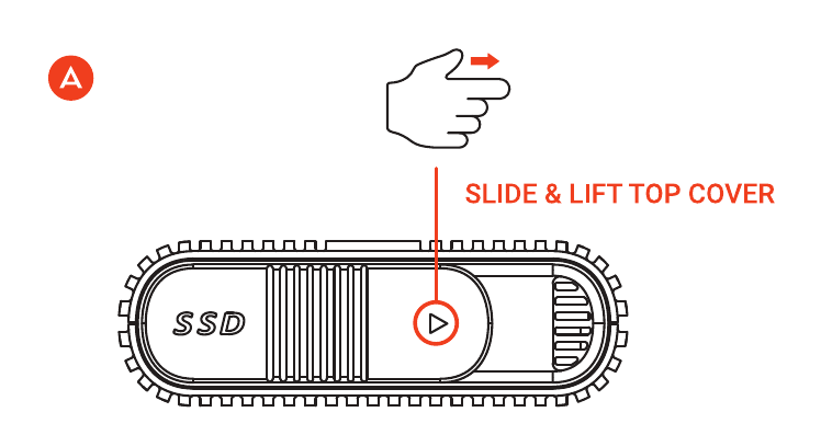 USB4 NVMe SSD Pro Enclosure (ST-EU4NPM) figure A, showing the top cover being slid and lifted off