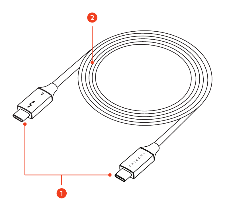 Thunderbolt 4 Pro Cable - 1M (ST-YTB100K) parts diagram with 2 labeled components: the Thunderbolt 4 connectors and the premium braided cable