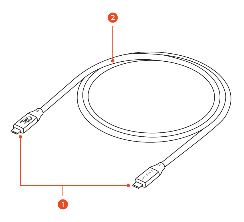 USB4 V2 Pro Cable (ST-YU4120K) parts diagram with 2 labeled components: the USB-C connectors and the premium braided cable