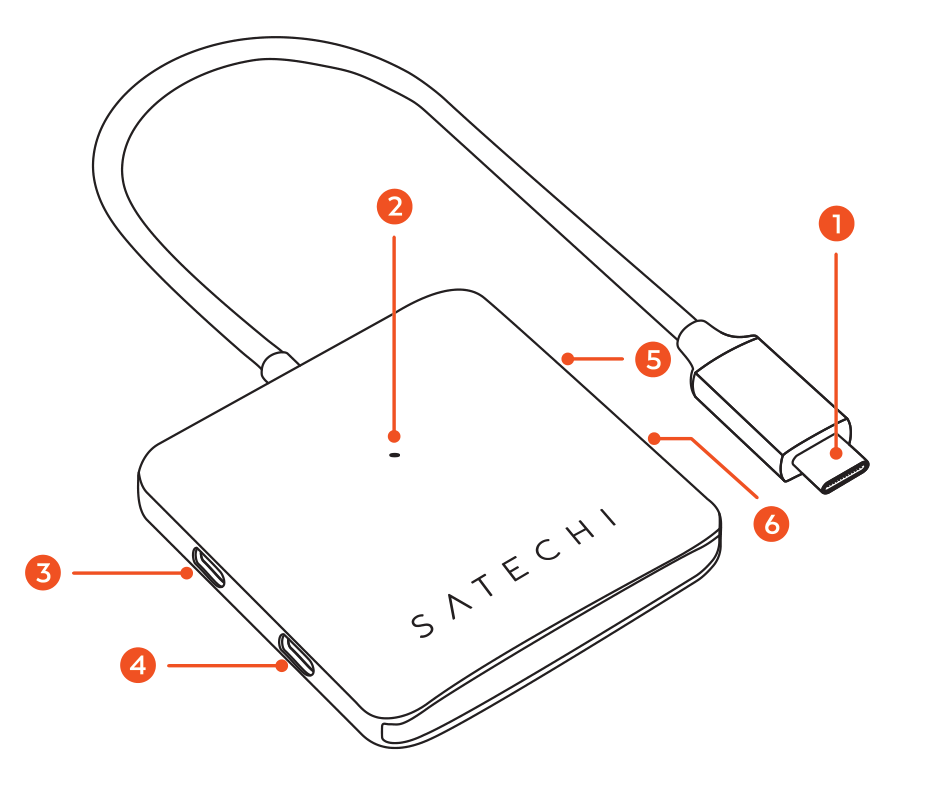 4 Port USB-C Hub (ST-UC4PHM) parts diagram with 6 labeled components