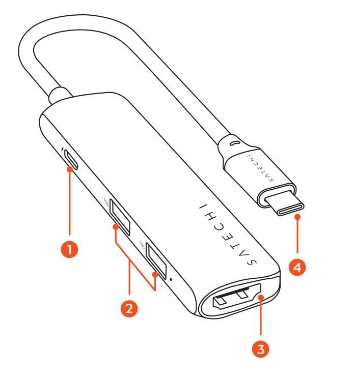 4-in-1 USB-C Slim Multiport Adapter 4K (ST-P4SM / ST-P4SS / ST-P4SK) parts diagram with 4 labeled components