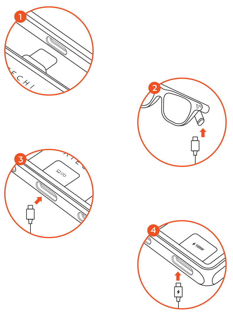 Mobile XR Hub with Audio (ST-HXRAJM) diagram: connecting XR and AR glasses in four steps
