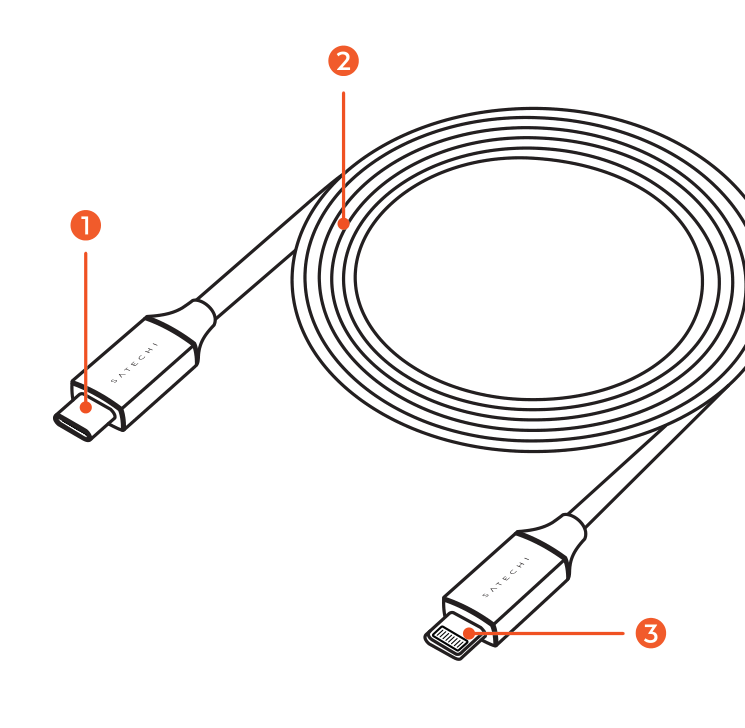 USB-C-to-Lightning MFi Charging Cable (ST-TCL10M) parts diagram with 3 labeled components