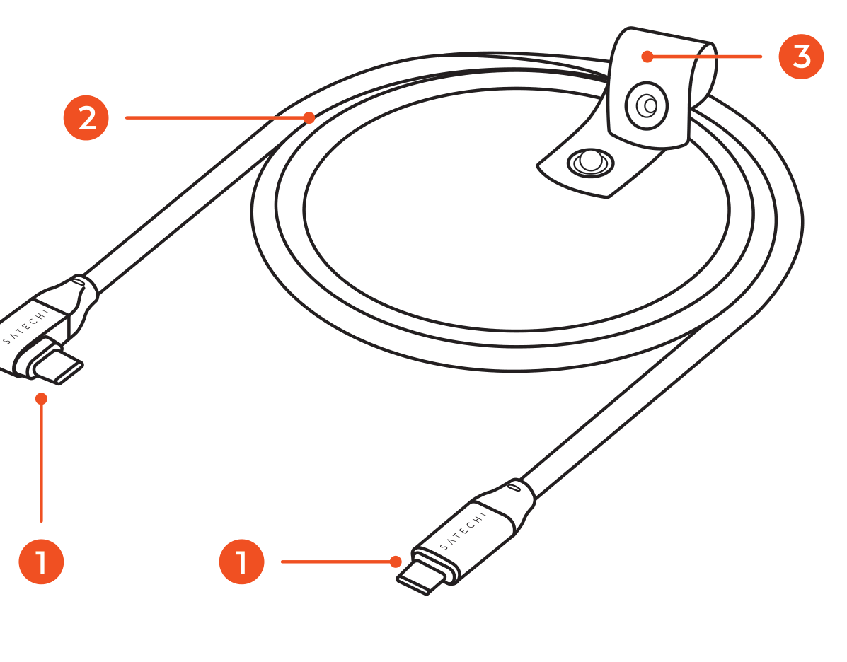 Right Angle Data & Charge Cable (AP-YCR100K) parts diagram with 3 labeled components