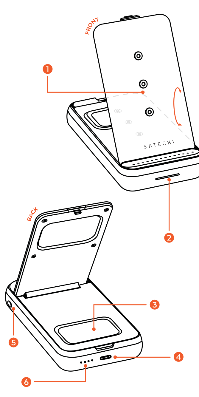 Duo Wireless Charger Power Stand (ST-UCDWPBSM) parts diagram with 6 labeled components