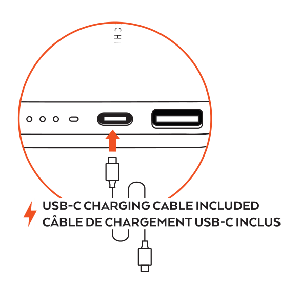 Quatro Wireless Power Bank (ST-UC10WPBM) setup diagram: plug the included USB-C cable into the USB-C port to recharge the power bank