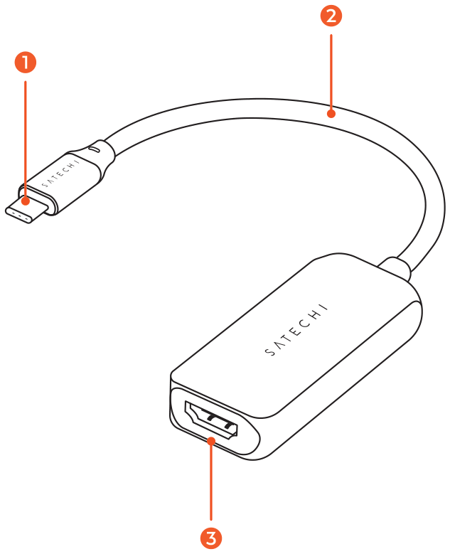 USB-C to HDMI 2.1 8K Adapter (ST-AC8KHM) parts diagram with 3 labeled components