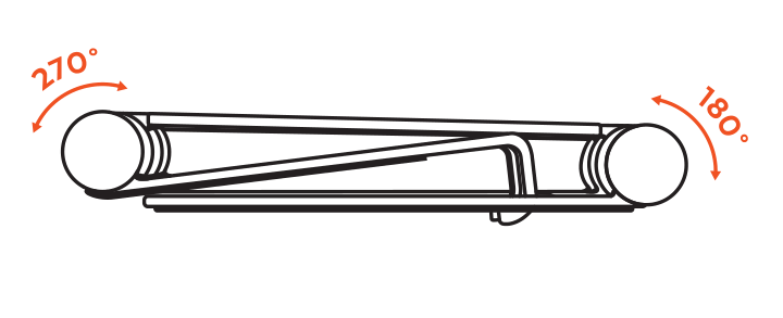 R1 Aluminum Hinge Holder Foldable Stand (ST-R1 / ST-R1M / ST-R1K / ST-R1B) setup diagram: the stand folded flat, showing the 270 degree mount hinge and the 180 degree base hinge
