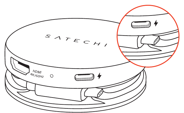 OntheGo™ 5-in-1 Multiport Adapter (ST-POTG5S) setup diagram: host cable wrapped into the groove on the underside of the adapter