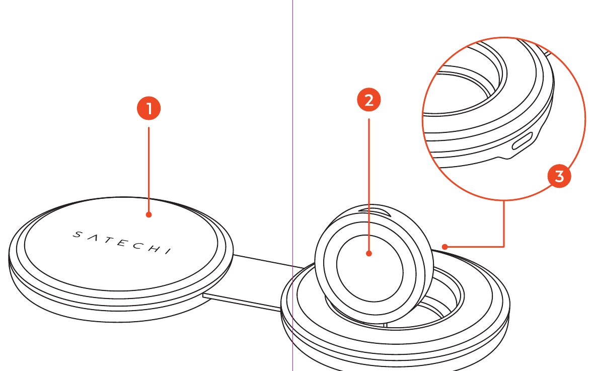OntheGo™ Qi2 2-in-1 Wireless Charger (ST-QTG21K) parts diagram with 3 labeled components