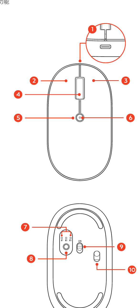 OntheGo™ Bluetooth Mouse (ST-MOTGK) parts diagram with 10 labeled components