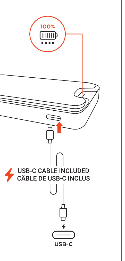 OntheGo™ Power Bank (10K) (ST-B10Q2SK) setup diagram: recharging the power bank with the included USB-C cable
