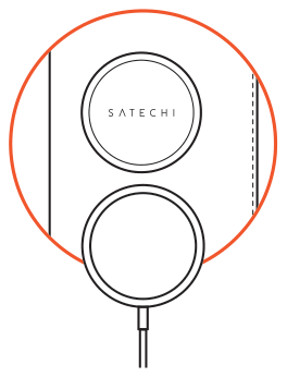 Vegan-Leather FindAll™ Passport Cover (ST-VPCK / ST-VPCW / ST-VPCR) setup diagram: placing the wireless charging area on a wireless charging puck