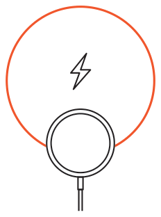 Vegan-Leather FindAll™ Luggage Tag (ST-LFALTK / ST-LFALTW / ST-LFALTR) setup diagram: placing the wireless charging area on a wireless charging puck
