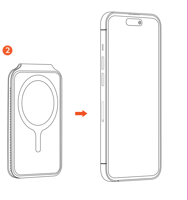 Vegan Leather Magnetic Wallet Stand setup diagram: attaching the wallet to the back of a MagSafe compatible iPhone