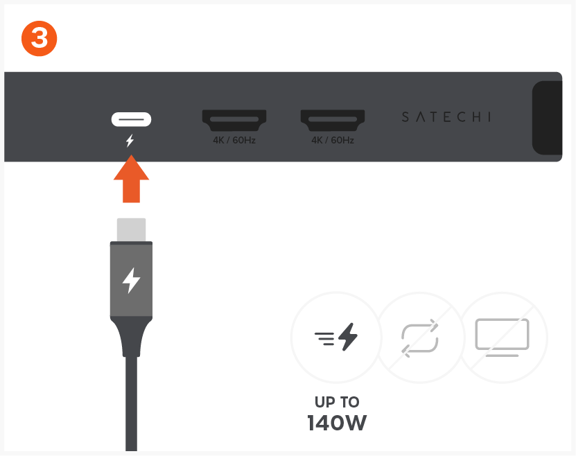 ExtendView™ USB4 Dual HDMI Multiport Adapter (ST-PU4EVC) Quick Start Guide step 3: Charge Your Laptop (140W Max Input)